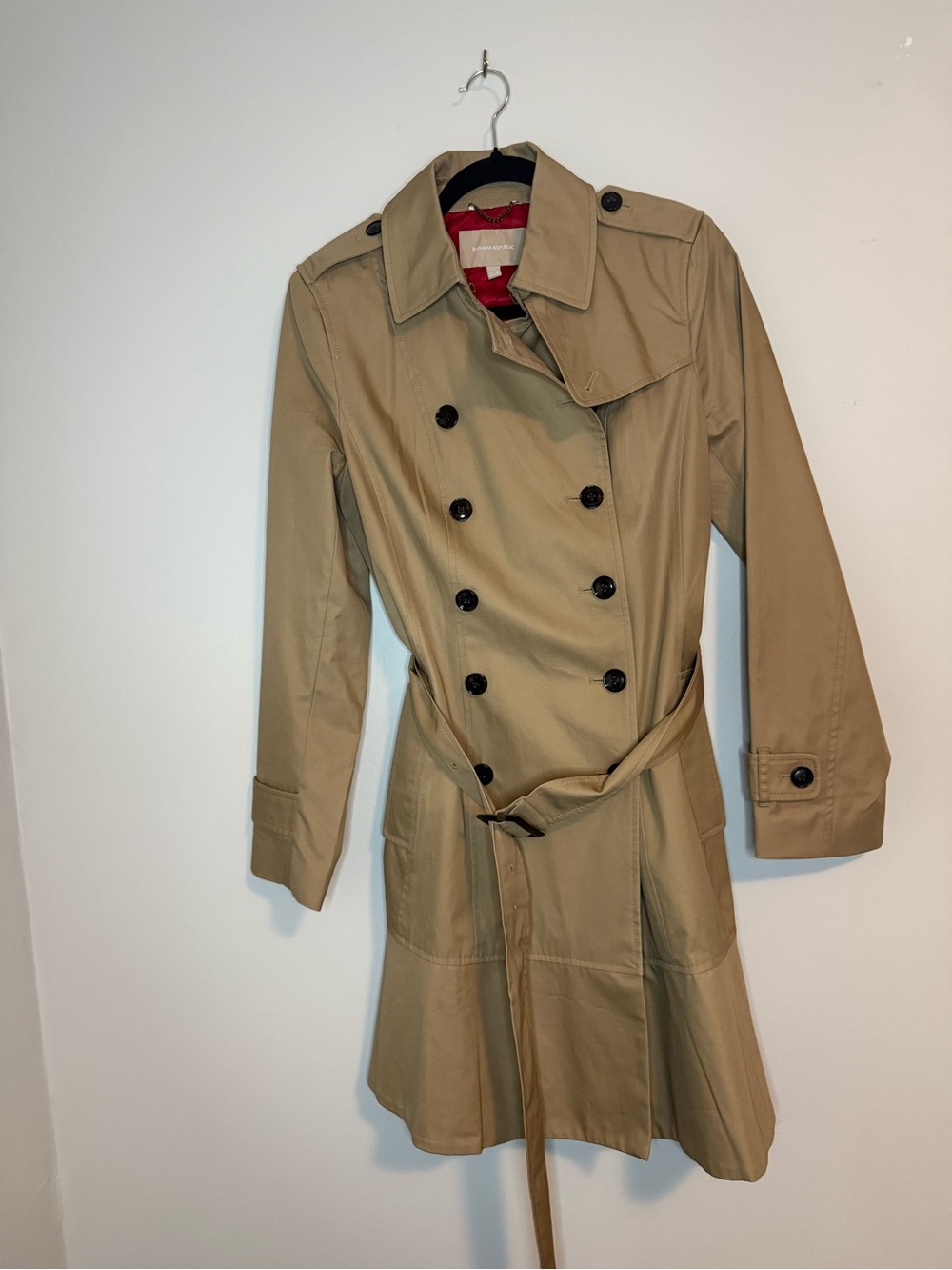 Banana Republic Khaki Double-Breasted Trench Coat with Belt